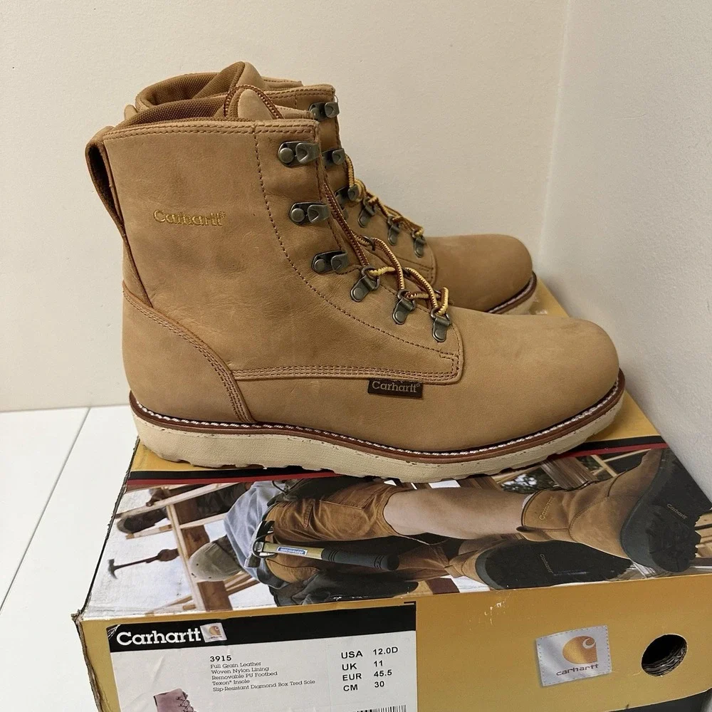 Carhartt Leather Slip Resistant Soft Toe Wedge Work Boot Style 3915 Size 12D